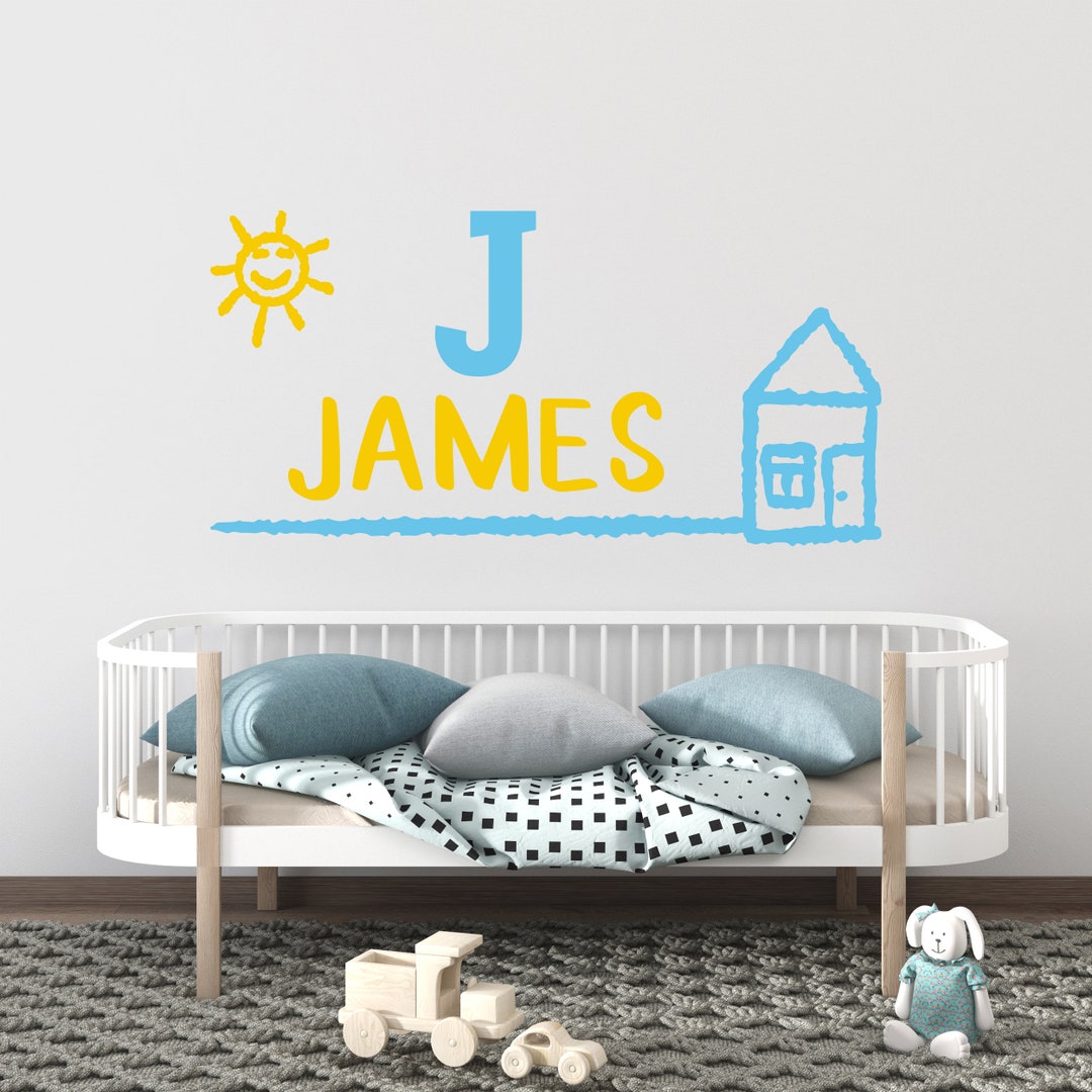 Letter J Wall Decor With Cute House Painting Name Sign Baby Etsy