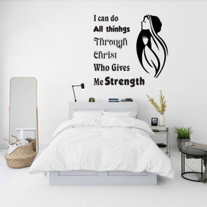 Christian Wall Stickers with Motivating Words and Image of Praying Woman - Inspirational Wall Stickers with Words of Faith - Believe in God