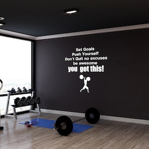 Fitness Motivational Wall Decals with Sportsman Drawing - You Got This Sign Bodybuilding Decal Drawing - Bodybuilder with Barbell Figure Gym