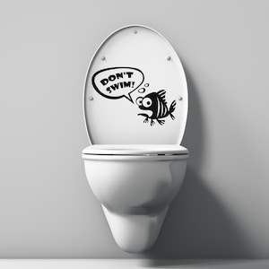 Toilet Lid Decal Sticker - Funny Toilet Cover Sticker with Fish - Black Design of Toilet Front - Vinyl Material Sticker   7x10