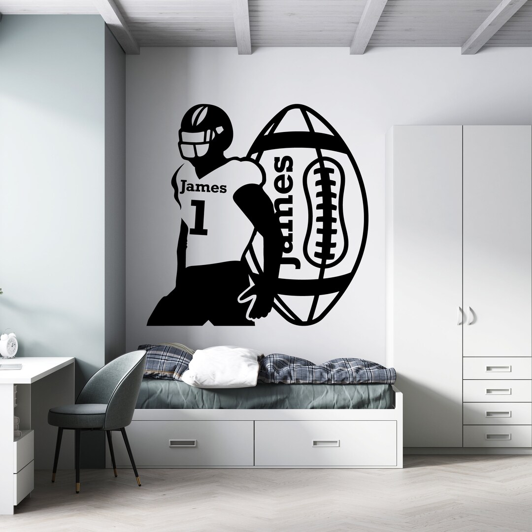 Autocollant Mural Personnalisé Prénom Et Football - Décor Vinyle Pour Chambre - Style Contemporain
