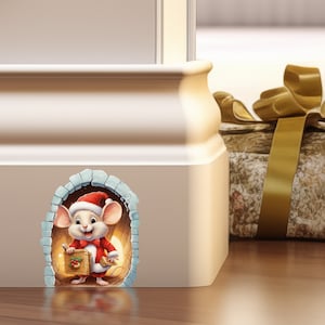 3D Mouse Stickers for Walls Christmas Mouse Wall Decal Cartoon Mouse Hole Stickers Mouse Decals Mouse Hole 3d Christmas Wall Decor