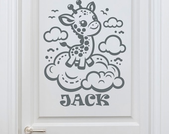 Giraffe Door Decal Personalized Name Decal, Kids Room Decor Giraffe Stickers for Door Giraffe Stickers with Custom Name