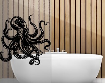 Octopus Wall Decal Bathroom - Octopus Vinyl Wall Decal - Octopus Tentacle Wall Decals - Octopus Toilet Decal - Octopus Sticker Decal
