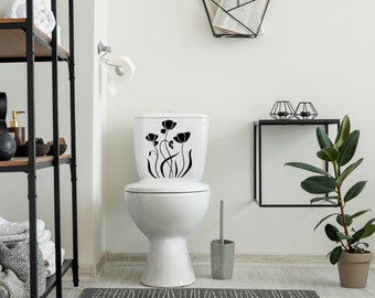 Toilet Decal - Vinyl Sticker with Flowers -  Beautiful Floral Toilet Lid Cover - Quality Sticker for Toilet Front, Wall, Doors 7x9