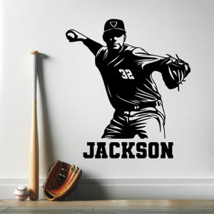 Custom Name Baseball Wall Decal Baseball Bedroom Sticker Personalized Baseball Player Wall Decal Baseball Customized Name Wall Decor