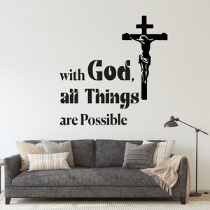 Inspirational Wall Stickers with Bible Quote and Image of Christ - Christian Wall Decal with Motivating Saying and Christ Image - Religious