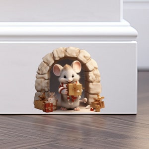 Christmas Mouse Wall Stickers 3D Mouse Decals Mouse Hole Wall Decal Christmas Mouse Wall Decal Christmas 3d Mouse Decorations