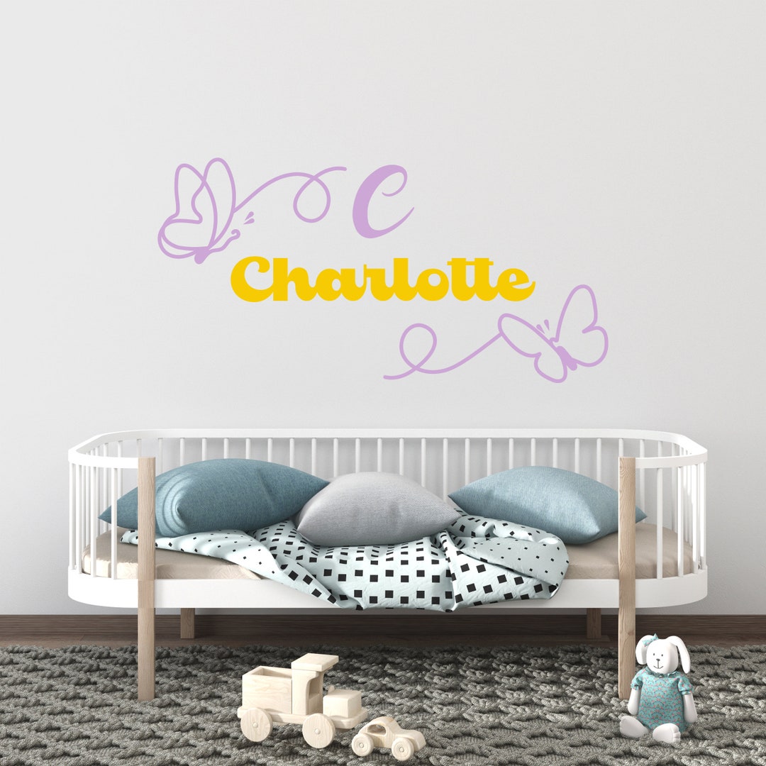 Cursive Initial Name Wall Decals for Girls With Butterflies butterflies