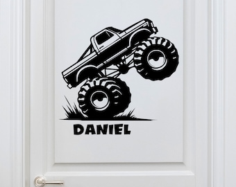 Monster Truck Art for Boys Room - Monster Jam Wall Decals for Kids Rooms - Monster Truck Sticker - Car Truck Wall Decals with Personalized N