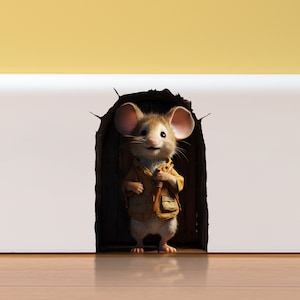 Mouse Hole Wall Sticker  Mouse House 3D Wall Stickers Mouse in the Wall Decal 3d Mouse Wall Decal Sticker Mouse Reading Sticker