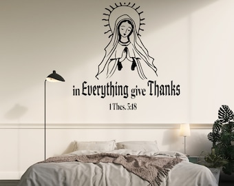 Ave Maria Decalques de Parede Versículos das Escrituras sobre a Importância de Agradecer a Deus - Adesivos de Parede Cristãos com Citação da Bíblia e Virgem Maria