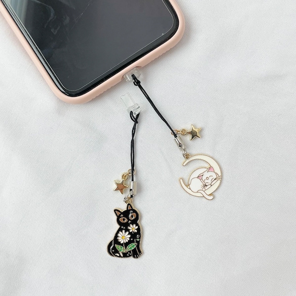 Moon Cat Phone Strap Charm | Grumpy | Kawaii | Mechanical Keyboard | Dust Plug | Phone Accessories