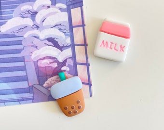 Boba & Milk Magnets | Boba Magnet | Milk Magnet | 3D Magnet | Kawaii | Cartoon Magnet | Fridge Magnets | Milktea Magnet