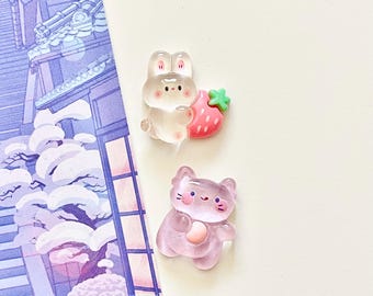 Cute Bunny and Cat Magnets | Kawaii Magnet | 3D Magnet | Kawaii | Fridge Magnet | Purple Cat Magnet | Strawberry Bunny Magnet | Gift