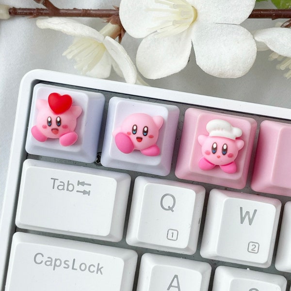 Kirb Keycap | Kawaii | Mechanical Keyboard | KirbywithBow | 3D Keycaps | Pink | Heart | Chef | Game