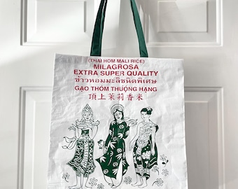 Rice Tote Bag | Jasmine Rice Bag | Reusable Tote Bag | Three Ladies Brand Tote Bag | Eco-friendly Rice Bag | Asian Rice Bag | Ba Co Gai Tote