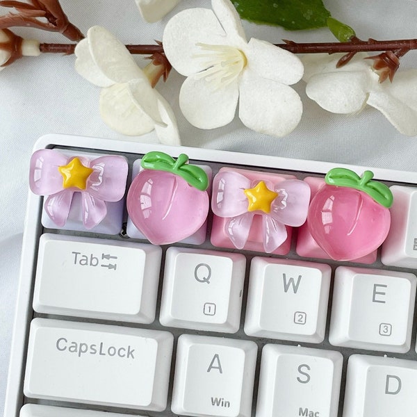 Bow and Peach Keycap | Kawaii | Mechanical Keyboard | Peachy | Peach Keycap | Bow Keycap | Star