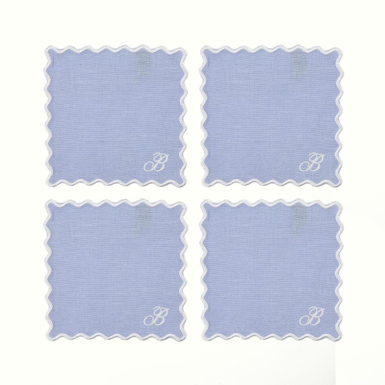 Personalized Scallop Linen Cocktail Napkins - Set of 4