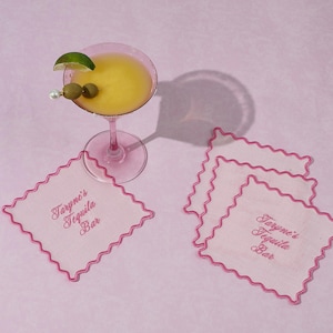 Personalized Scallop Linen Cocktail Napkin, Personalized Cocktail Napkins, Mother's Day Gift, Kitchen Napkins, Linen Cocktail Napkins