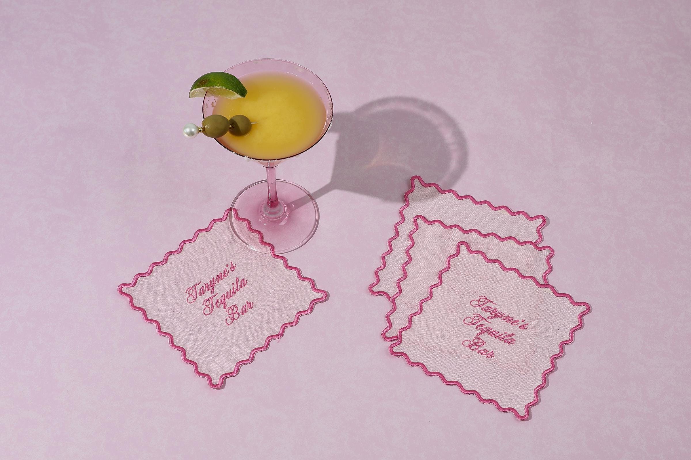 Personalized Scallop Linen Cocktail Napkin, Personalized Cocktail Napkins, Mother's Day Gift, Kitchen Napkins, Linen Cocktail Napkins
