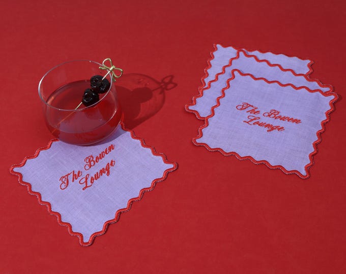 Personalized Linen Cocktail Napkins - Set of 4