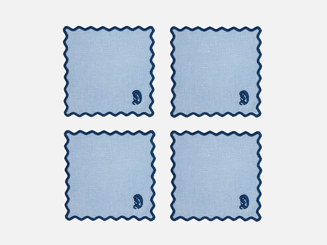 Personalized Scallop Linen Cocktail Napkin, Personalized Cocktail