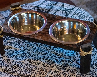 Tiki Dog Dish Holder - Handmade for Medium Dogs or Cats