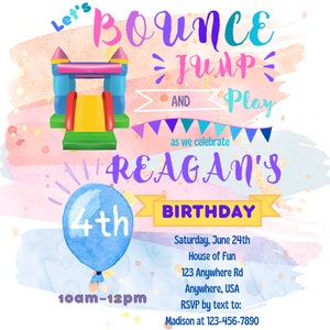 Let&#39;s Bounce Jump and Play, custom child&#39;s birthday invitation, digital download