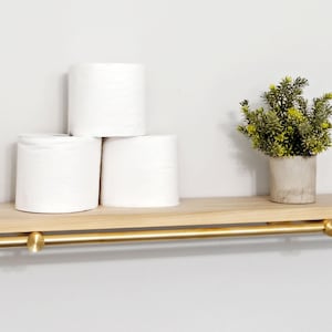 Solid Brass Bathroom Shelf | Brushed Brass Floating-Style Wall Shelf | Custom Sizes Available by Cortavelle