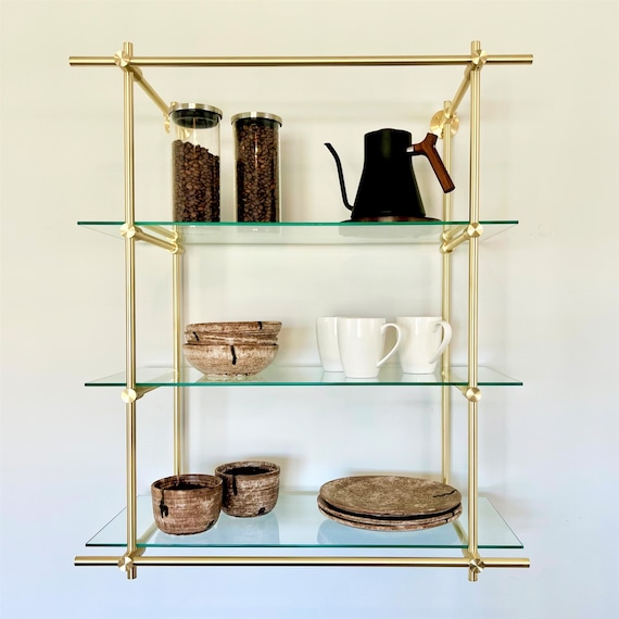 Wall Mounted Brushed Brass Shelves 30 Inches Wide by 36 Inches