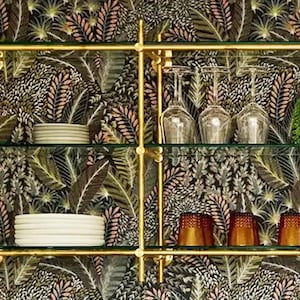Solid Brass Bistro Shelf | Brushed Brass & Glass Wall Shelving | Custom Sizes Available by Cortavelle