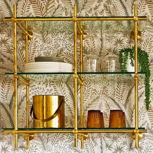 Solid Brass Kitchen Shelf | Brushed Brass & Glass Wall-Mounted Shelving | Custom Sizes Available by Cortavelle