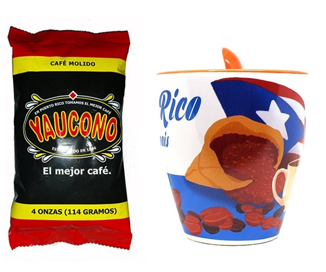 Puerto Rico Mug With Spoon Coffee Beans Puerto Rican Coffee Cup With a Yaucono 4 Ounces Coffee