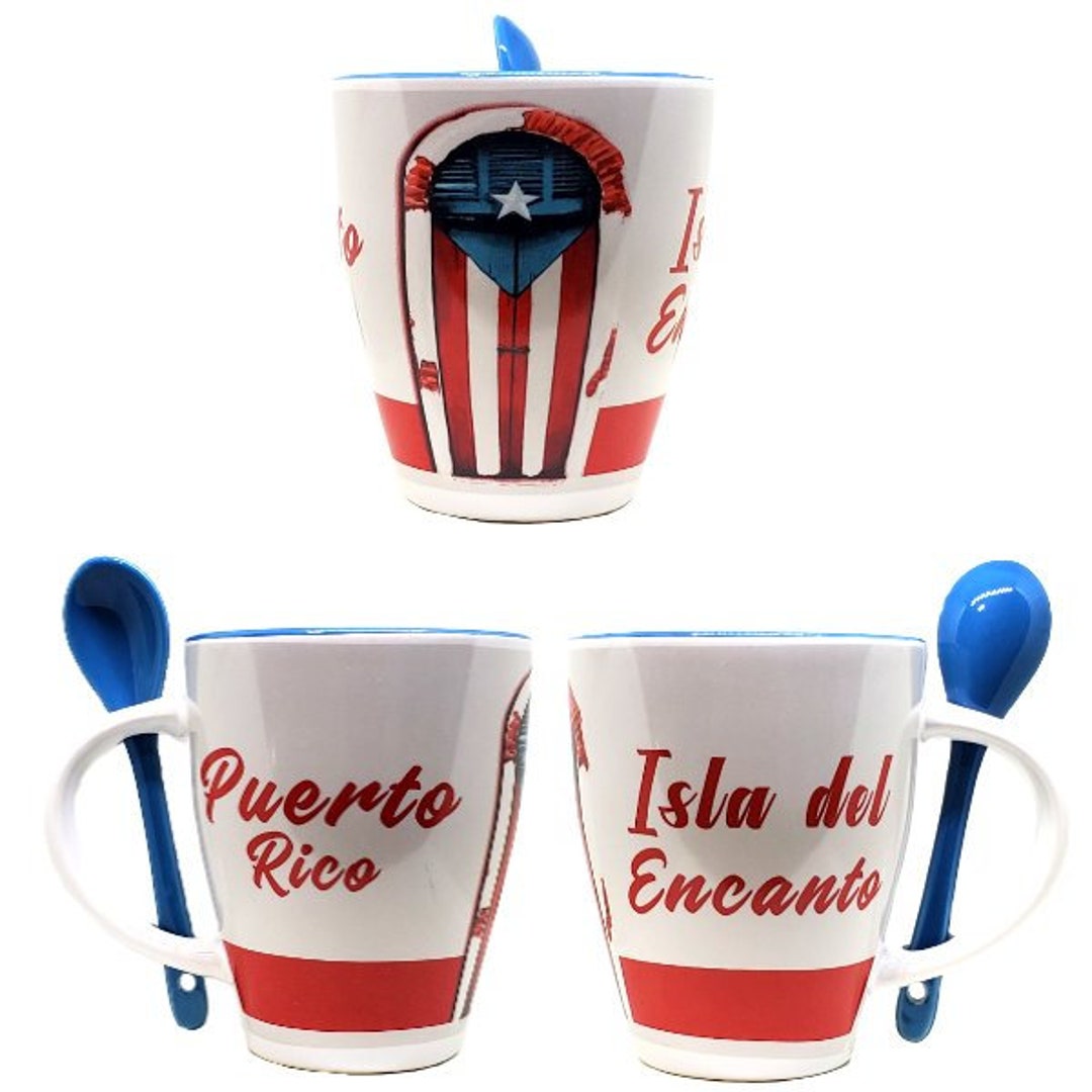 ONE Puerto Rico Mug With Spoon Flag Door Old San Juan Etsy
