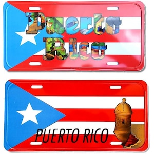 Lot of 2 Puerto Rico Flag 6"x12" Aluminum License Plate Tag ( Tablilla  Rican Souvenir
