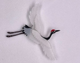 white crane brooch, white crane pins, gift for her, pin brooch, brooch animal, handmade brooch, designer brooch