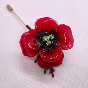 Spilla a forma di fiore di papavero, spilla a forma di fiore rosso, spilla floreale, R.I.P., spilla fatta a mano, regali, spilla a spillo, spilla a forma di fiore, spilla a forma di fiore grande