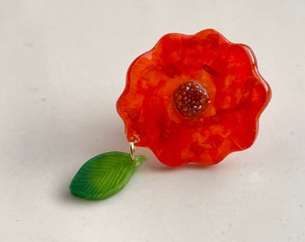 Shrink plastic red flower pin, pin brooch, designer brooch, women brooch, women pins, flower in resin, flower lover gift