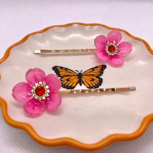 pink flower hair pin, hair pins for kids, hair clips, Sakura hair pin, hair accessories handmade jewelry, pink hair clips, vintage hair pins