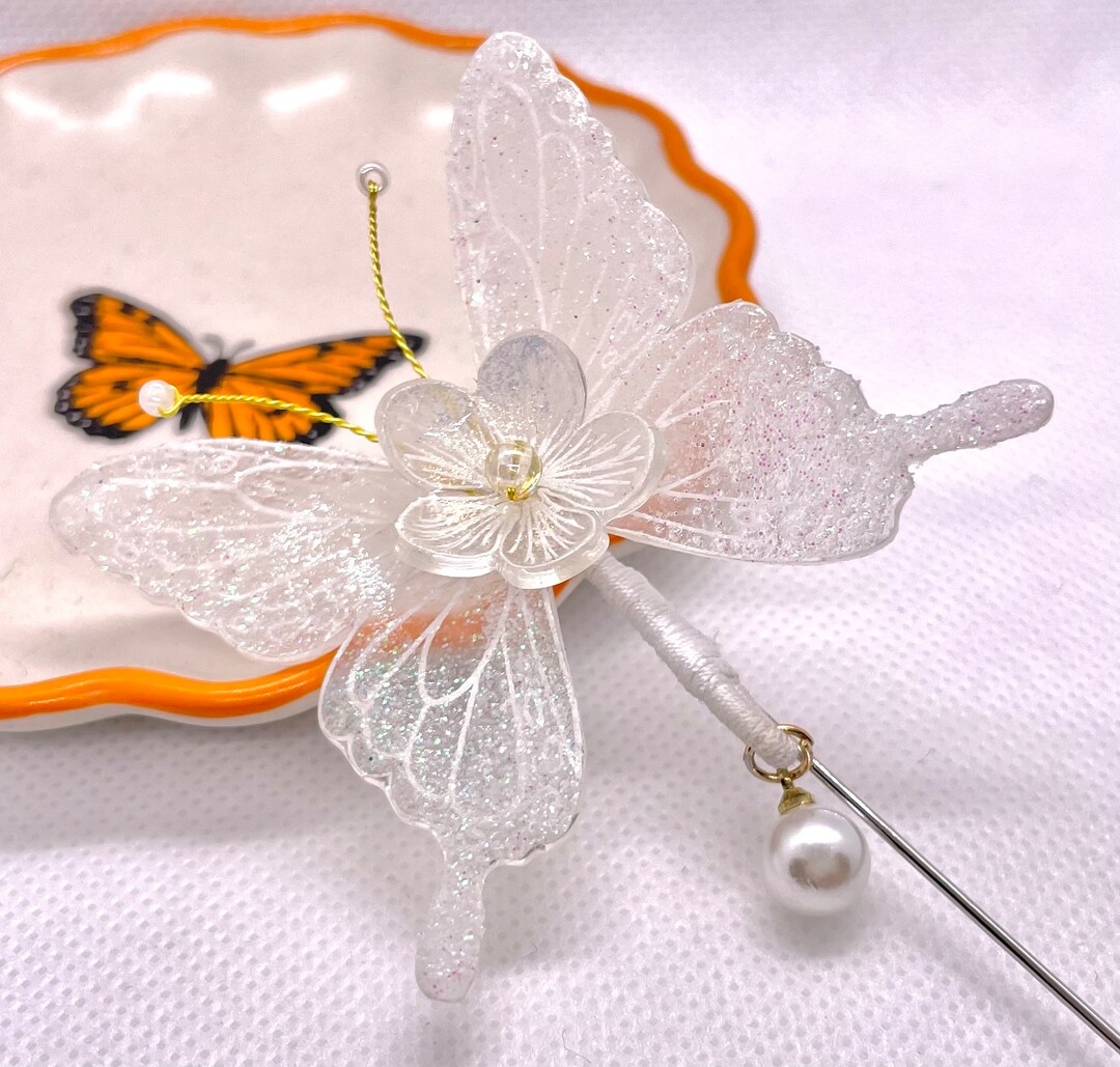 Butterfly Brooch Made With Shrink Plastic, Butterfly Jewelry, White ...