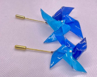 blue plastic arcylic handmade windmill suit brooch for women, uk pin brooch, designer brooch, windmill toy, jewerly for kids, vintage pins