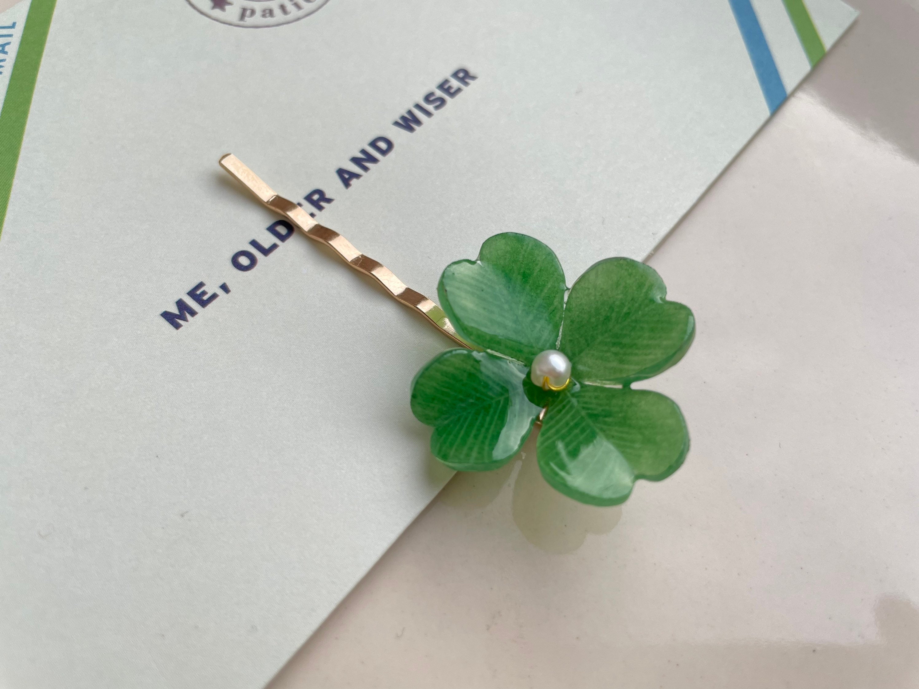 ◆FOLNUA◆ CLOVER L HAIR PIN SILVER F24SWFSHA01 Lucky Clover Hair Pin, 4-leaf Clover Hair Pin, Gift for Her
