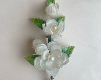 broche de flor de jasmim, broche de casamento exclusivo, broche floral branco, broche para mulheres, alfinetes de jasmim, broche para mulheres, presente, broche de designer
