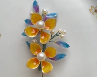 Dusk-to-Dawn Serie Brosche, Frauen Brosche, gelbe Blumen Brosche, Geschenke für Mama, personalisiertes Geschenk, Blumen Brosche, Vintage Brosche