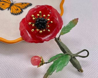rote handgemachte Mohnblüte Anstecknadeln für Frauen, Anzugbrosche, Klatschmohn Blumenbrosche, Designer Schmuck, große Blumenbrosche