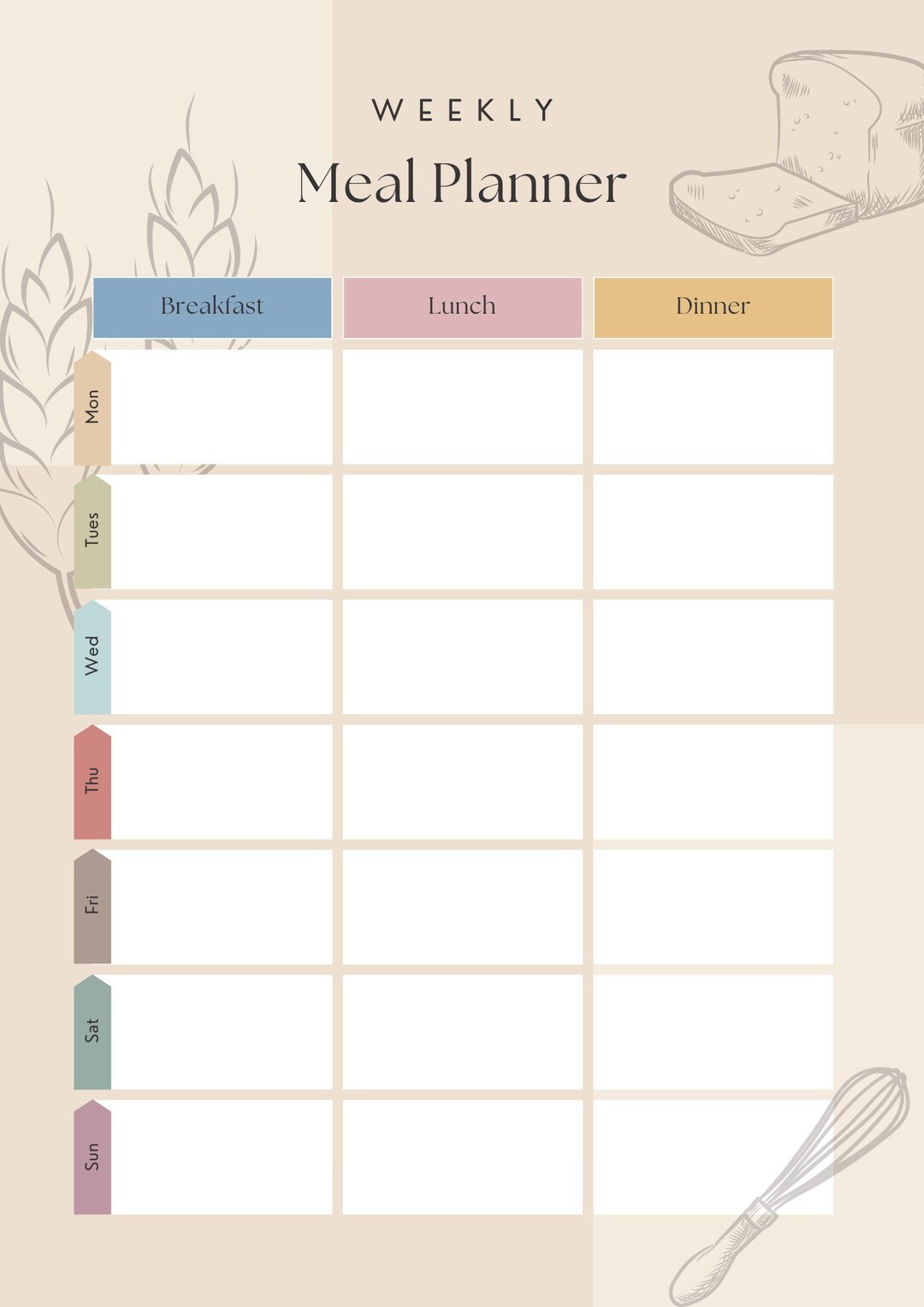 Cute Weekly Meal Planner Printable - Etsy