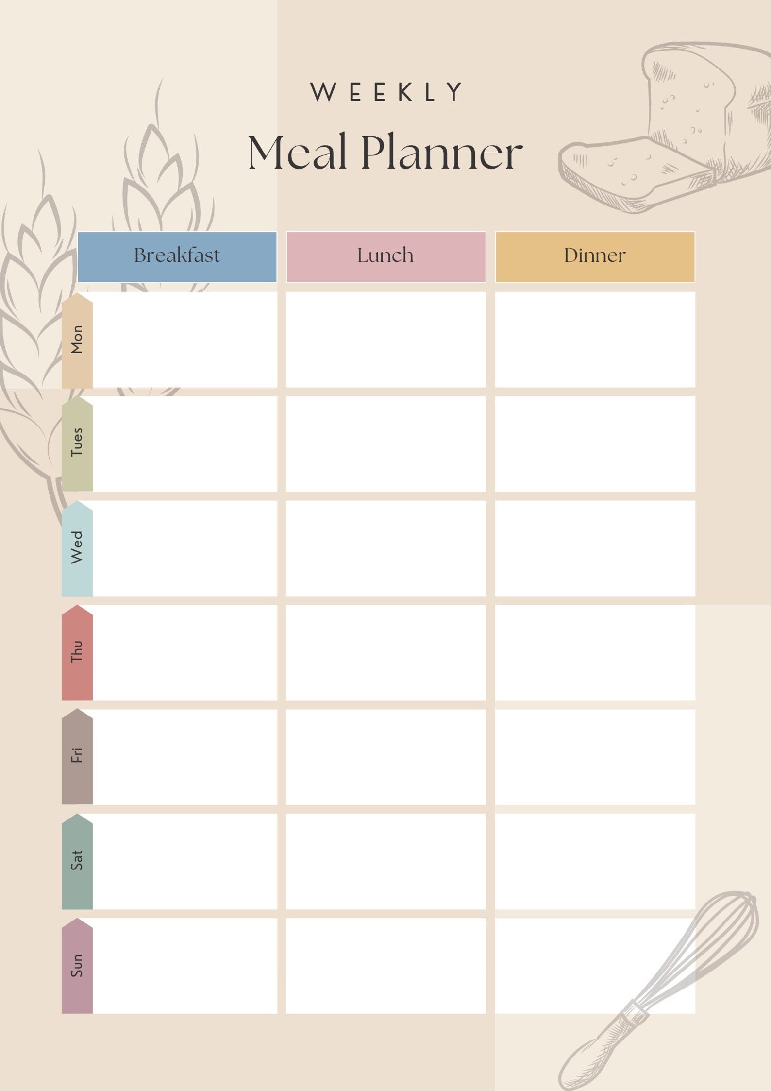 Cute Weekly Meal Planner Printable - Etsy