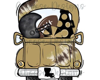 Camión de fútbol dorado y negro, diseño digital, PNG y JPEG