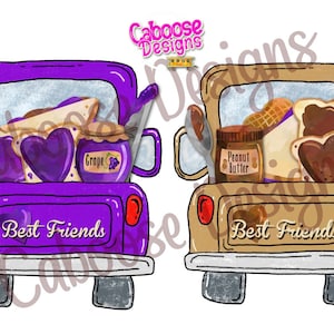 Set of Best Friends Peanut butter and Jelly Trucks Digital Designs png jpeg